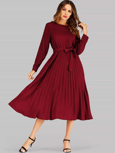 Self Tie Pleated Midi Dress