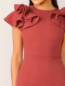 Solid Ruffle Trim Fishtail Hem Bodycon Dress