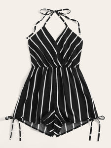 Surplice Striped Drawstring Side Halter Playsuit