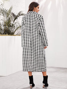 Houndstooth Lapel Longline Coat