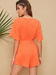 Neon Orange Belted Dolman Romper