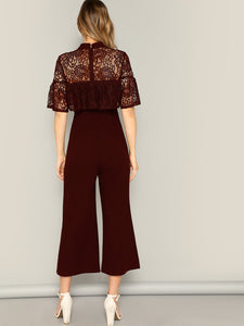 Bow Detail Lace Insert Palazzo Jumpsuit