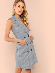 Double Breasted Glen Plaid Tank Dress