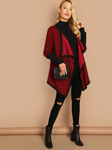 Waterfall Collar Contrast Cuff Coat