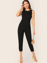 Load image into Gallery viewer, Scallop Trim Pocket Side Tapered Jumpsuit