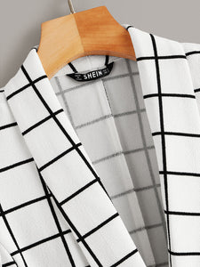 Shawl Collar Flap Detail Grid Print Blazer