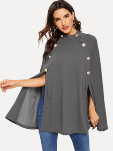 Double Button Mock Poncho Coat