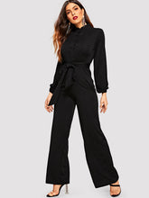 Load image into Gallery viewer, Button Front Belted Wide Leg Shirt Jumpsuit