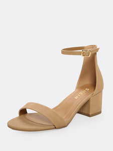 Nubuck Ankle Strap Low Heel Sandals