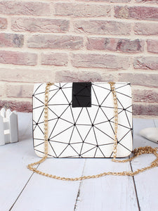 Geometric Print Flap Chain Bag