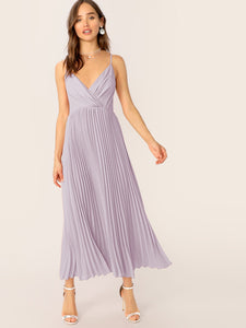 Surplice Neck Pleated Cami Dress