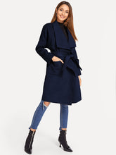 Load image into Gallery viewer, Drop Shoulder Drape Collar Wrap Coat