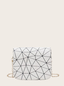 Geometric Print Push Lock Chain Bag