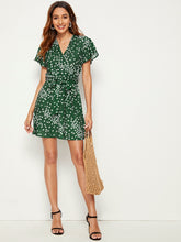 Load image into Gallery viewer, Surplice Ditsy Floral Belted Dress