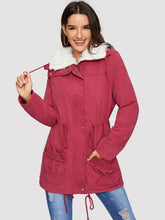 Load image into Gallery viewer, Fleece Lined Pocket Front Drawstring Parka Coat