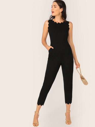 Scallop Trim Pocket Side Tapered Jumpsuit