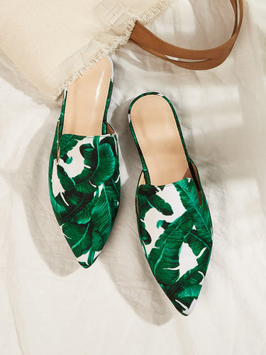 Random Tropical Pattern Point Toe Flat Mules