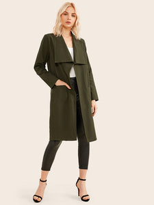 Waterfall Collar Dual Pockets Trench Coat