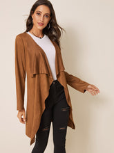 Load image into Gallery viewer, Draped Collar Tie Waist Suede Coat