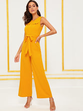 Load image into Gallery viewer, Zip Front Belted Wide Leg Jumpsuit