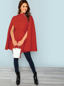 Button Front Self Belted Cape Coat