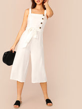 Load image into Gallery viewer, Button Front Belted Pinafore Jumpsuit