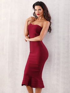 Adyce Zip Back Fishtail Hem Bodycon Tube Dress