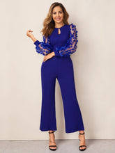 Load image into Gallery viewer, 3D Applique Sheer Sleeve Keyhole Front Jumpsuit