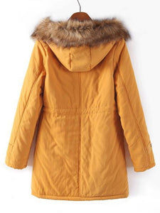 Faux Fur Drawstring Waist Parka Coat