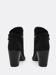 Almond Toe High Shaft Block Heel Ankle Boots