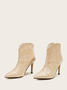 Point Toe Croc Embossed Stiletto Boots