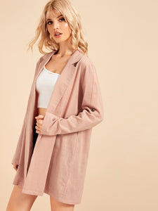 Notch Collar Roll Tab Sleeve Coat