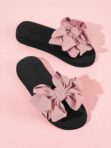 Bow Decor Open Toe Sliders