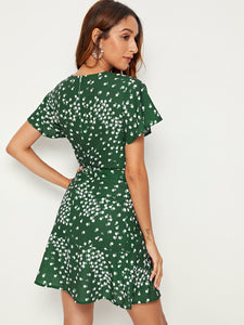 Surplice Ditsy Floral Belted Dress