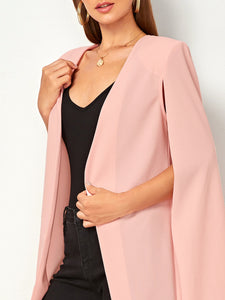 Solid Cloak Sleeve High-low Hem Blazer