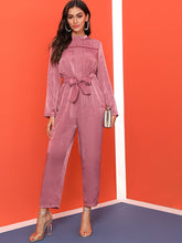 Load image into Gallery viewer, Solid Belted Zip Back Jumpsuit