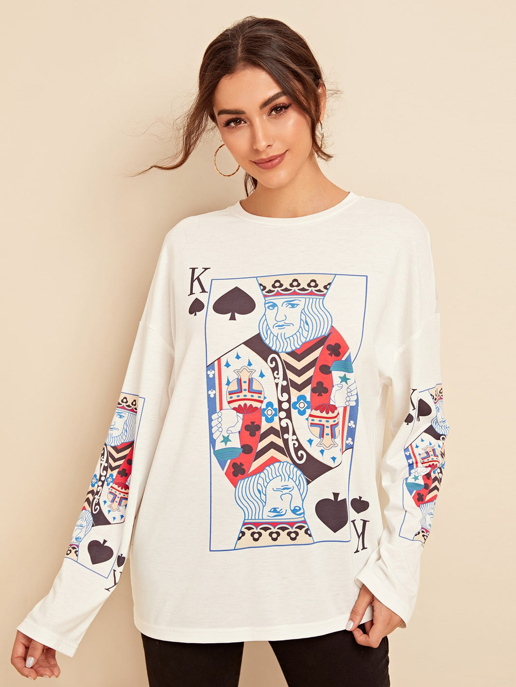 Drop Shoulder Poker Print Tee