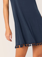 Load image into Gallery viewer, Solid Tassel Hem Tie Back Halter Dress