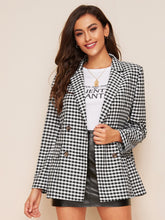 Load image into Gallery viewer, Notch Collar Double Breasted Gingham Blazer