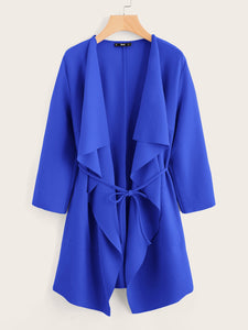 Waterfall Collar Pocket Front Wrap Coat