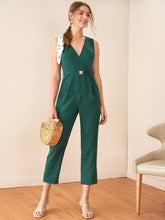 Load image into Gallery viewer, Surplice Neck Buckle Belted Slant Pocket Jumpsuit