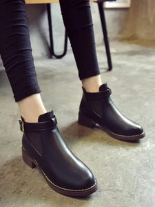 Side Buckle PU Elastic Ankle Boots