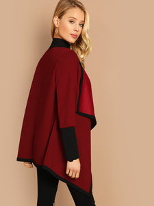 Waterfall Collar Contrast Cuff Coat