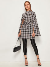 Load image into Gallery viewer, Self Tie Plaid Cape Outerwear