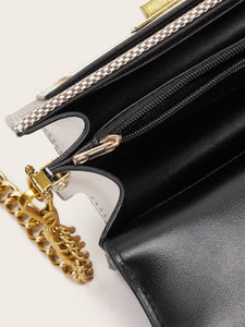 Metal Handle Chain Strap Flap Satchel Bag