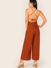 Load image into Gallery viewer, Crisscross Back Buttoned Front Wide Leg Jumpsuit