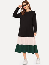 Load image into Gallery viewer, Color-block Riffle Hem Longline Dress