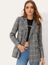 Load image into Gallery viewer, Notch Collar Double Breasted Plaid Blazer