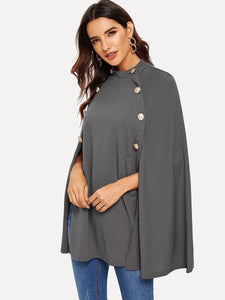 Double Button Mock Poncho Coat