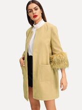 Load image into Gallery viewer, Faux Fur Cuff Pocket Front Coat